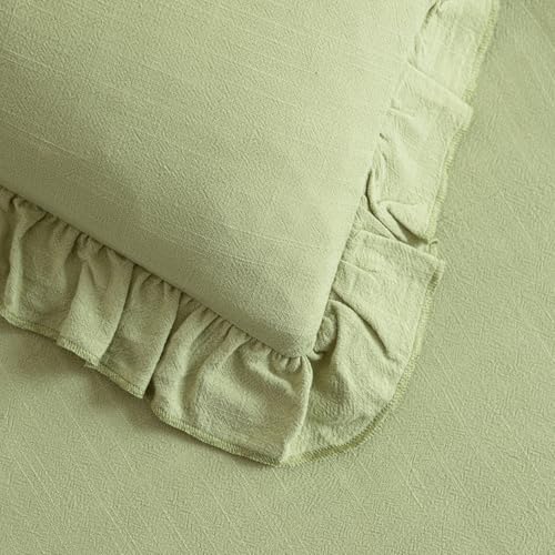 Foindtower Linen Fringe Ruffle Throw Pillow Covers 18×18 Inch Light Green - color: Light Green, size: 18" x 18" (Pack of 2)