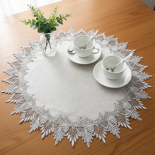 23.6 Inch Round Linen Doily, Gray Linen Doily Scarf Place Mats