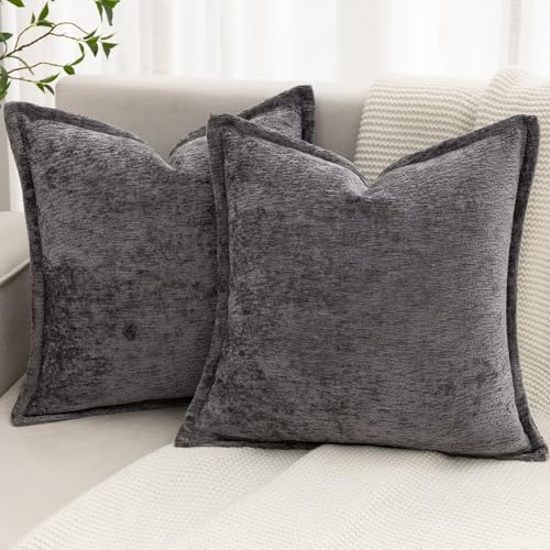 Decorative Throw Pillow Covers 18x18 Chenille Boho Pillowcase - color: Grey, size: 18" x 18" (Pack of 2)