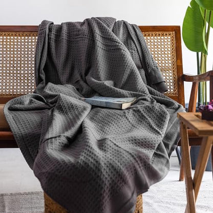 100% Cotton Waffle Weave Blanket for Hot Sleepers, Twin 92" x 68" - color: Charcoal Grey, size: Twin(92"x68")