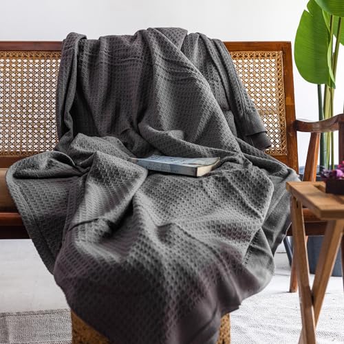 100% Cotton Waffle Weave Blanket for Hot Sleepers, King 106" x 92" - color: Charcoal Grey, size: King(106"x92")