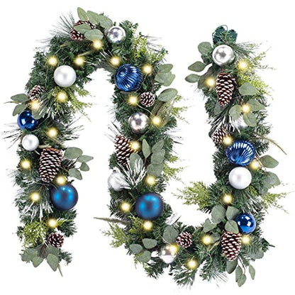WANNA-CUL Pre-Lit 9ft Christmas Garland with Lights 50 LED Blue Baubles - color: 01-sliver Blue