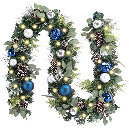 WANNA-CUL Pre-Lit 9ft Christmas Garland with Lights 50 LED Blue Baubles - color: 01-sliver Blue