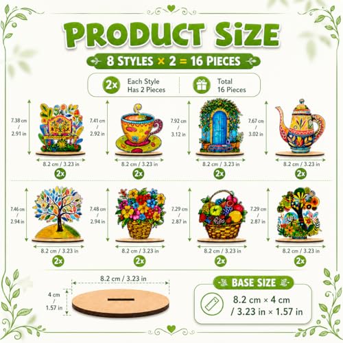 16 Pcs Wooden Table Centerpieces, Tea Party Table Decoration, Flower Teapot Teacup Ornaments for Tiered Tray Birthday Party Baby Shower Wonderland Decoration