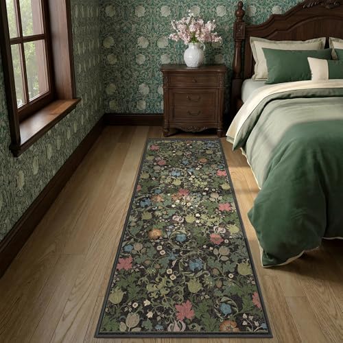 Deerly Hallway Runner Rug 2x6, Washable Kitchen Rug Non Slip, Black Green - color: Black, size: 2'x6'