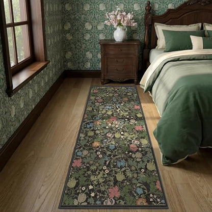Deerly Hallway Runner Rug 2x6, Washable Kitchen Rug Non Slip, Black Green - color: Black, size: 2'x6'