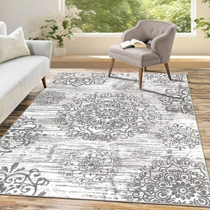 HEBE Area Rug for Living Room 4'x6', Washable Non Slip Boho Bedroom Rug - color: Grey, size: 4' x 6' (Rectangular)