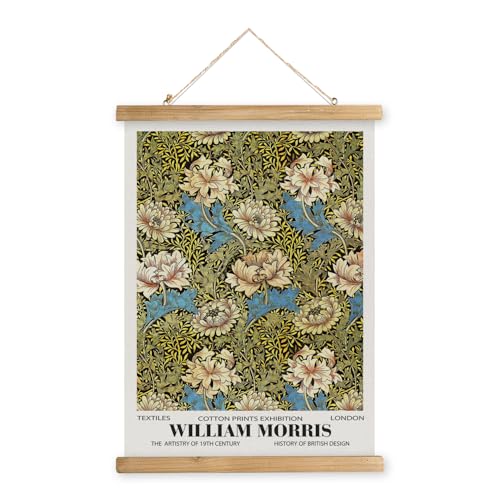 MIDEFINCH William Morris Blue and Cream Floral Linen Canvas Scroll Poster - color: WILLIAM MORRIS A