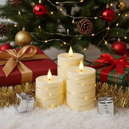 Raycare Ivory Flameless LED Pillar Candles Battery Operated Remote Timer - color: 3pcs-Ivory