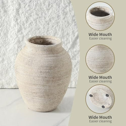 Ceramic Flower Vase, 7.4 Inch Rustic Farmhouse Home Decor - color: 205-1-7.4in