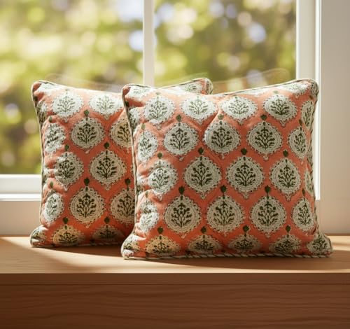 ATOSII Cotton Blockprint Throw Pillow Cover, Kari, Set of 2, 18 X 18 - color: Kari, size: 18" x 18" (Pack of 2)