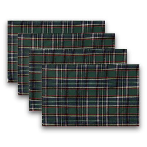 AQOTHES Christmas Plaid Placemat Set of 4 Green Blue 12x18 Inch Table Decor - color: Green Blue Plaid