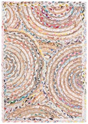 SAFAVIEH Cape Cod Collection Accent Rug - 2' x 3', Beige & Multi, Handmade Boho Braided Circles Jute & Cotton, Ideal for High Traffic Areas in Entryway, Living Room, Bedroom (CAP203B) - color: Beige/Multi, size: 2' x 3' (Rectangular)