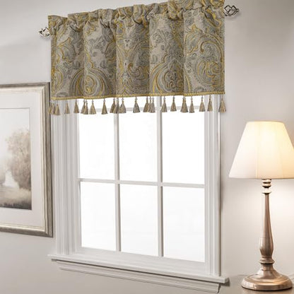 Loom and Mill European Jacquard Valances for Windows Antique Style, 54"x18" - color: Taupe+gold