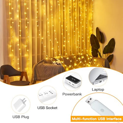 Ollny 2 Pack Curtain Lights, 400LED 6.6x6.6ft Fairy Lights with Remote - color: Warm White, size: 400 LED