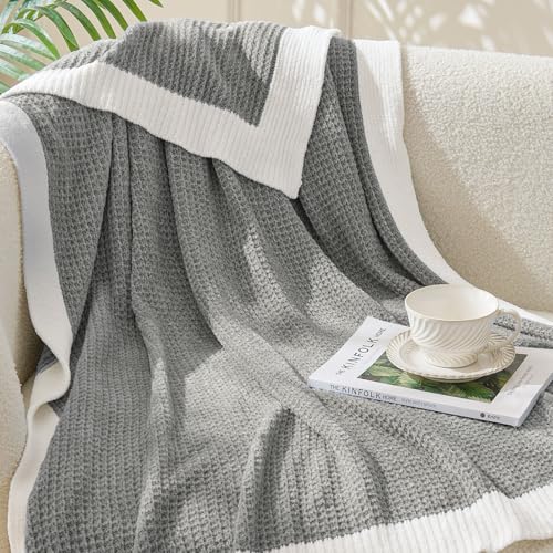 BEDELITE Soft Cozy Chenille Waffle Knit Throw Blanket,Farmhouse Boho - color: Grey, size: Throw(50"x60")
