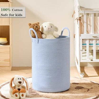 80L Large Blue Hamper Tall Woven Laundry Basket - color: Blue