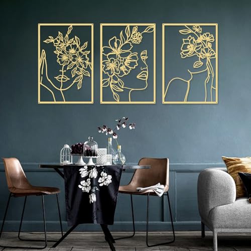 DETENE 3 Pieces Gold Metal Wall Decor Minimalist Abstract Metal Wall Art - color: Gold-1