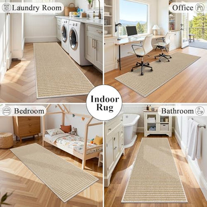 HEBE Washable Runner Rug 2'x6', Non Slip Low-Pile Hallway Rugs Runner - color: Beige/White, size: 2' x 6' (Rectangular)