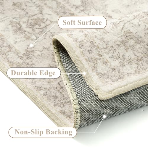 PureCozy 2x10 Beige White Runner Rug Washable Hallway Non Slip Kitchen - color: Beige-white, size: 2' x 10' (Rectangular)