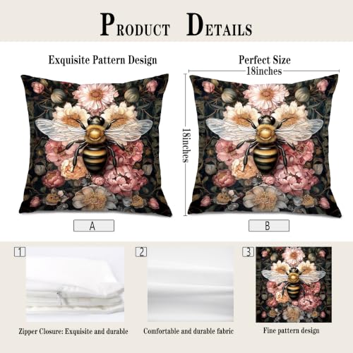 William Morris Inspired Floral Bumblebee 장식용 쿠션 커버 45.7x45.7cm - color: 색상 F