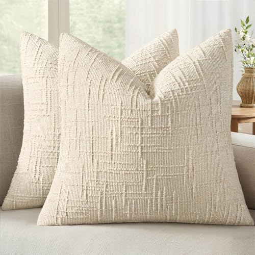 MIULEE Chenille Textured Throw Pillow Covers Beige 16x16 Set of 2 - color: Beige, size: 16" x 16" (Pack of 2)