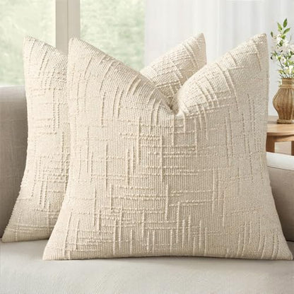MIULEE Chenille Textured Throw Pillow Covers Beige 18x18 Set of 2 - color: Beige, size: 18" x 18" (Pack of 2)