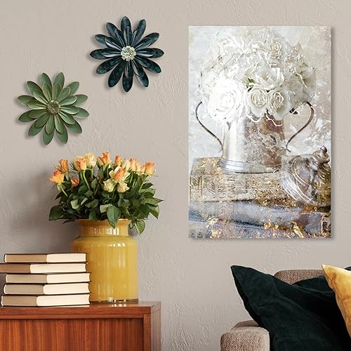 Metal Flower Wall Sculpture,12" Dark Blue Green Rustic Modern Floral Art - color: 03C-Dark Green