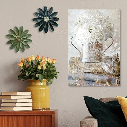 Metal Flower Wall Sculpture,12" Dark Blue Green Rustic Modern Floral Art - color: 03C-Dark Green