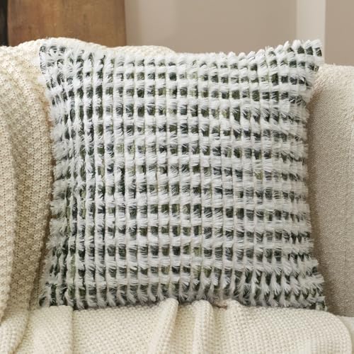 Aeckself Boho Chenille Tufted Pillow Cover 18 x 18 Inch, Decorative Square Throw Pillow Cover Neutral Pillowcase for Couch Bedroom Living Room, Green White - color: Green White, size: 18" x 18" (Pack of 1)