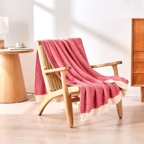 CozeCube Reversible Knitted Throw Blanket, Red White Melange 50"x60" - color: M-christmas Red, size: 50"x60"
