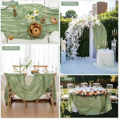 Cheesecloth Table Runner, 10 Ft, Boho Rustic, Sage Green, 1 Pcs - color: Sage Green