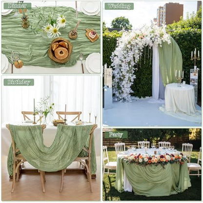 Cheesecloth Table Runner, 10 Ft, Boho Rustic, Sage Green, 1 Pcs - color: Sage Green