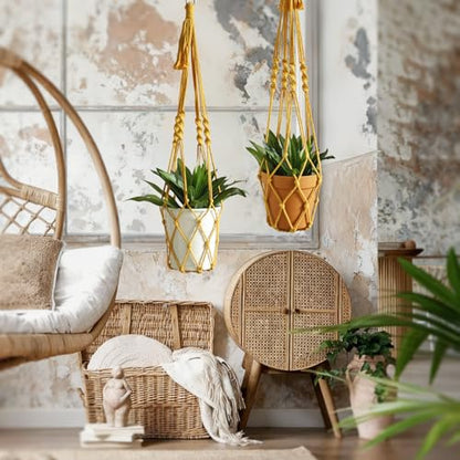 Artilady Macrame Plant Hanger Boho Hanging Planter for Indoor Plants Holder - color: Yellow