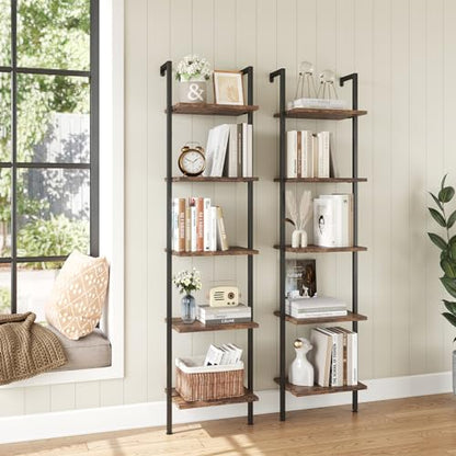 ELYKEN Ladder Shelf, 5-Tier Wood Wall Mounted Ladder Bookshelf - color: Rustic Brown