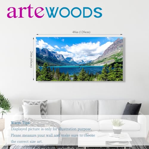Landscape Saint Mary Lake Canvas Wall Art for Living Room Wall Decor Glacier National Park Canvas Pictures Blue Sky Mountain Forest Nature Scene Painting Artwork Home Office Decorations 24" x 48" - color: Glacier Nature Landscape, size: 48"L x 24"W