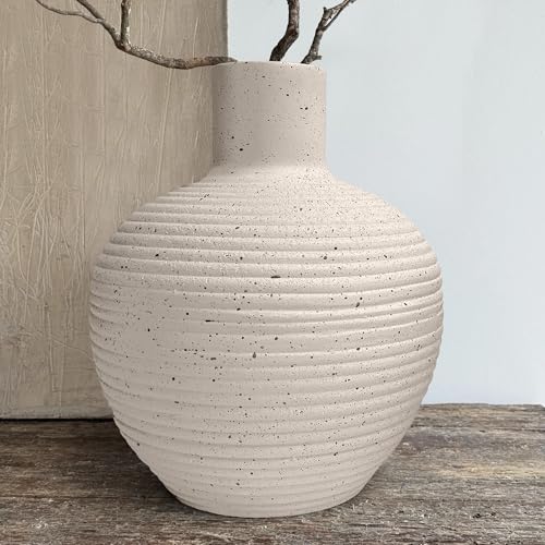 Oakrain Large Flower Vase with Groove Texture, 13" Tall Floor Vase, White - size: 13 Inch