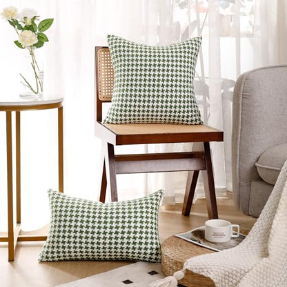 Chenille Houndstooth Pillow Covers 20x20, Set of 2, Green and White - size: 20" x 20" (Pack of 2)