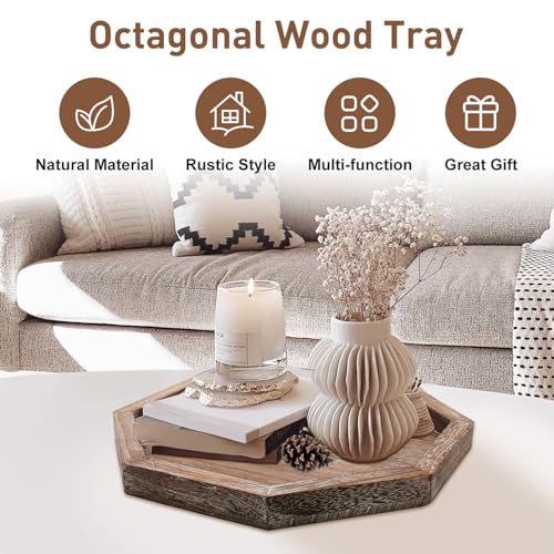 Rustic Candle Holder Plate Small Wooden Decorative Tray for Coffee Table - color: Octagon, size: 11"