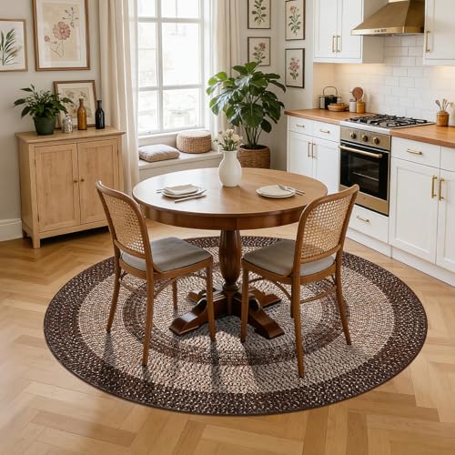 RUGSREAL Modern Bordered Round Area Rug 4ft Washable Bedroom Circle Rugs - color: Brown, size: 4' (Round)