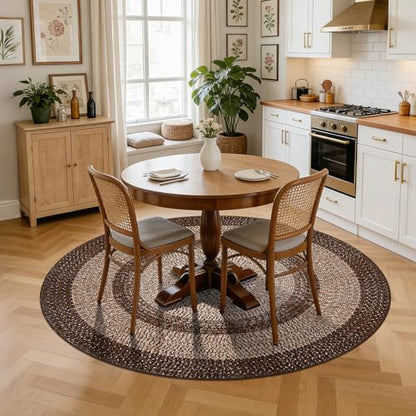 RUGSREAL Modern Bordered Round Area Rug 4ft Washable Bedroom Circle Rugs - color: Brown, size: 4' (Round)