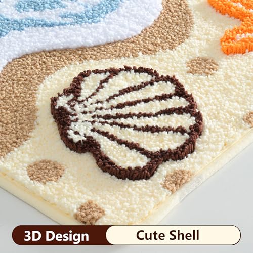 QJHOMO Beach Themed Bathroom Rug Beach Colorful Nautical Bath Mat 18x26 in - color: Blue Landscape, size: 1'6" x 2'2" (Rectangular)