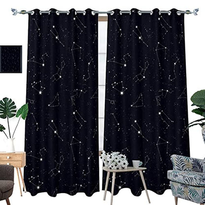 Constellation Curtains for Bedroom - Abstract Modern Art Black Galaxy White Constellation Symbol Pattern Window Drapes,Energy Saving Blackout Grommet Curtains 2 Panels 45L x 21W - color: Constellation, size: 42"W x 45"L (Pack of 1)