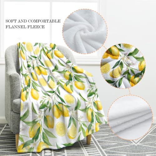 Jekeno Lemon Floral Throw Blanket 50"x60" White, Yellow Green Leaves - color: White Yellow, size: 50"x60"