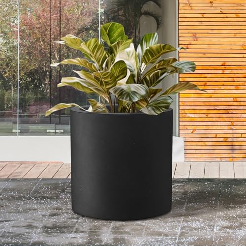 Kante Black Concrete Planter 15.8" Tall All-Weather Round Large Pot - color: Black, size: 15.7" Dia