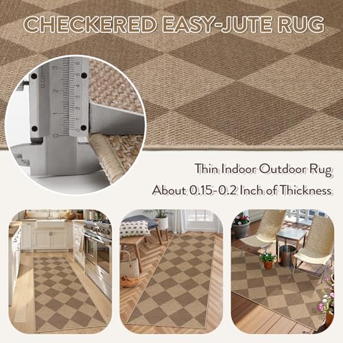 Lahome Checkered Easy Jute Outdoor Runner Rug, 2x6 Kitchen Rugs Washable - color: Nature/Checkerboard -2, size: 2' x 6' (Runner)