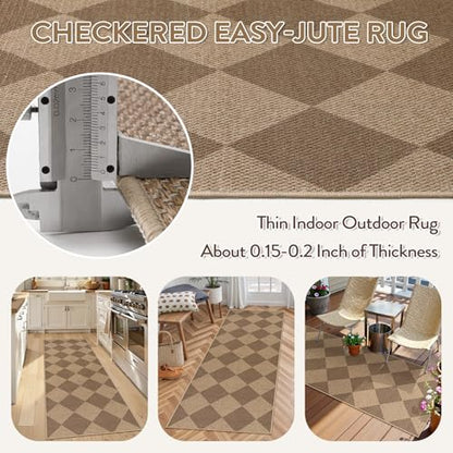Lahome Checkered Easy Jute Outdoor Runner Rug, 2x6 Kitchen Rugs Washable - color: Nature/Checkerboard -2, size: 2' x 6' (Runner)