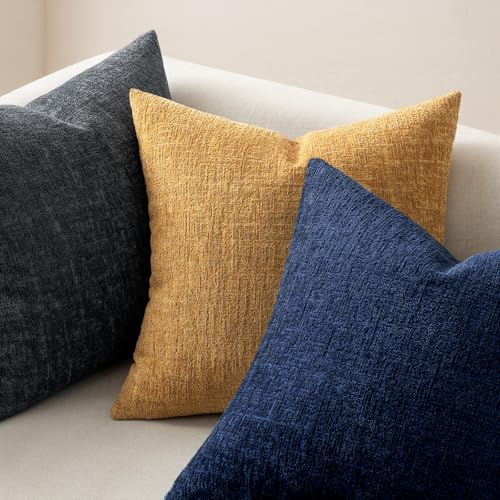 MIULEE Fall Couch Pillow Covers Textured Chenille 18x18 Mustard Yellow - color: Mustard Yellow, size: 18" x 18" (Pack of 2)