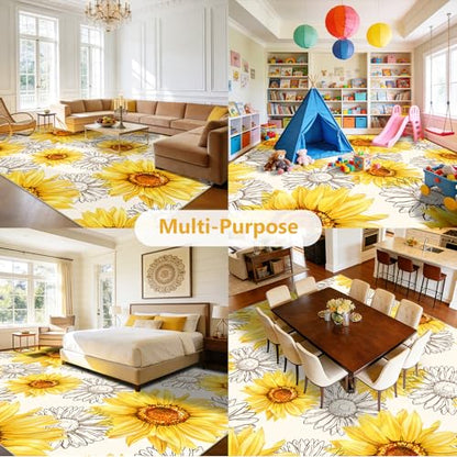 AooHHooA Sunflower Area Rug 8x10, Sunflower Rugs for Living Room, Yellow - color: Sunflower-1, size: 8' x 10' (Rectangular)