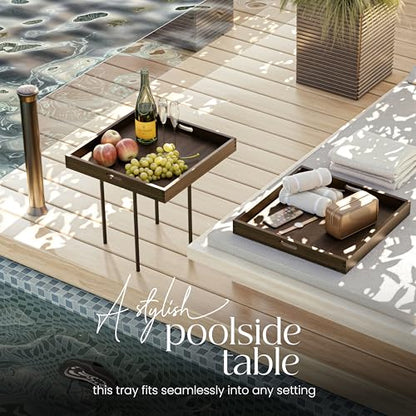 TIDITA 24" x 24" Square Wooden Ottoman Tray, Built-in Handles, Walnut Color - color: Walnut, size: 24" x 24" x 2.4"